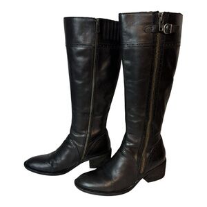 Born Knee High Boots Black Leather Double Zip Up Lined Boots Size 9M
